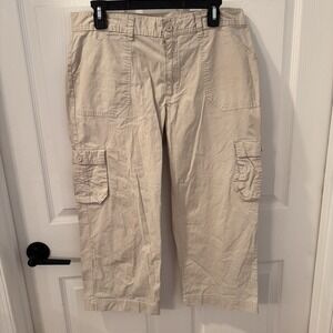 Izod Cargo Capri Pants Cotton Mid Rise Pockets‎ Size 12 Nautical Beach Vacay